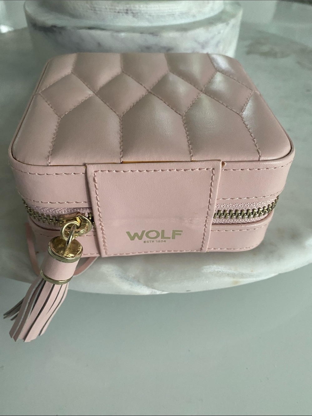 WOLF Caroline Zip Travel Jewelry Case in Rose Quartz!
